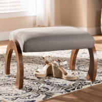 Baxton Studio BBT5318-Grey Sandrine Modern and Contemporary Grey Fabric Upholstered Walnut Brown Finished Wood Ottoman